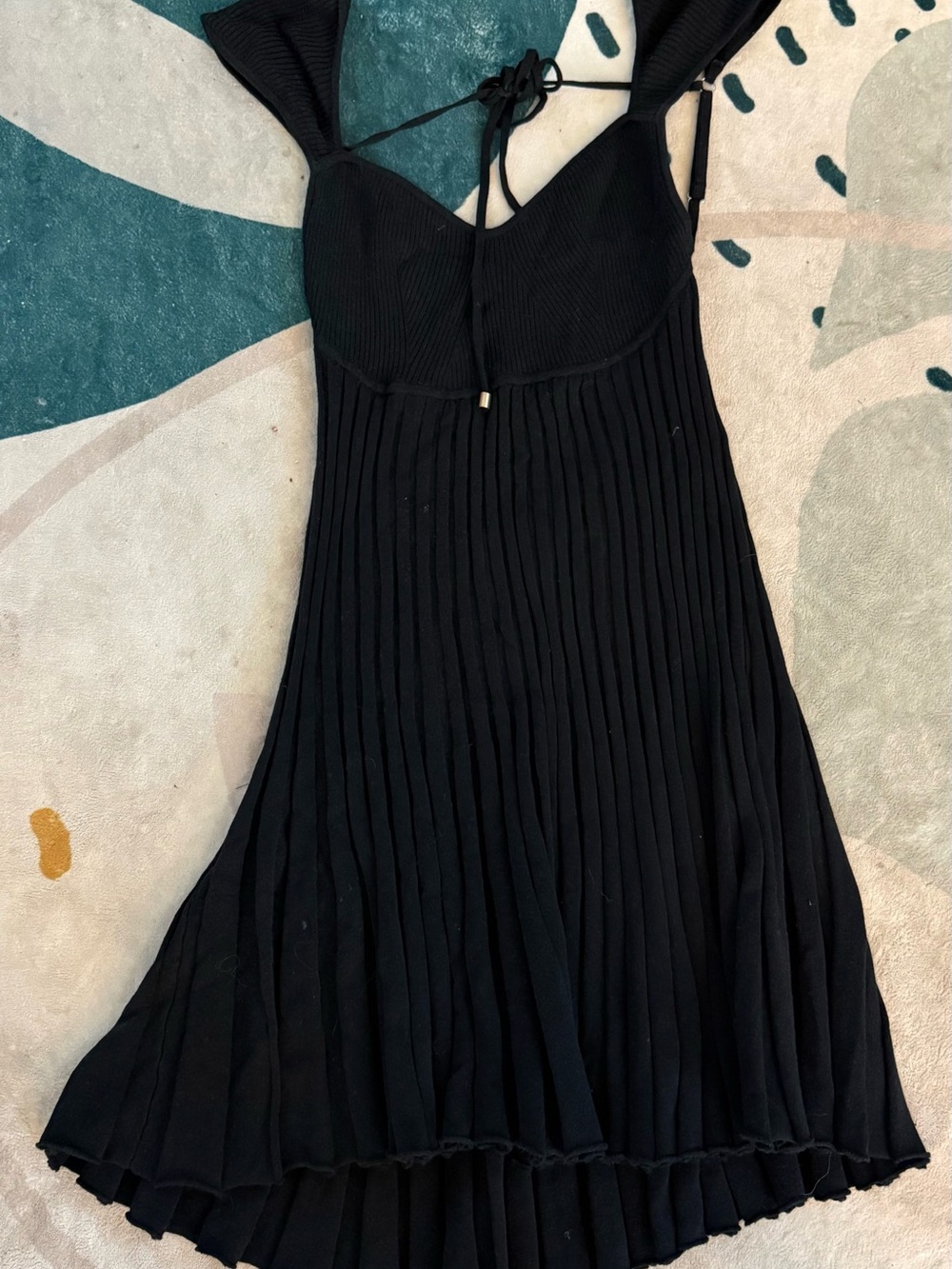 Free People Black Ribbed Pleated Mini Dress